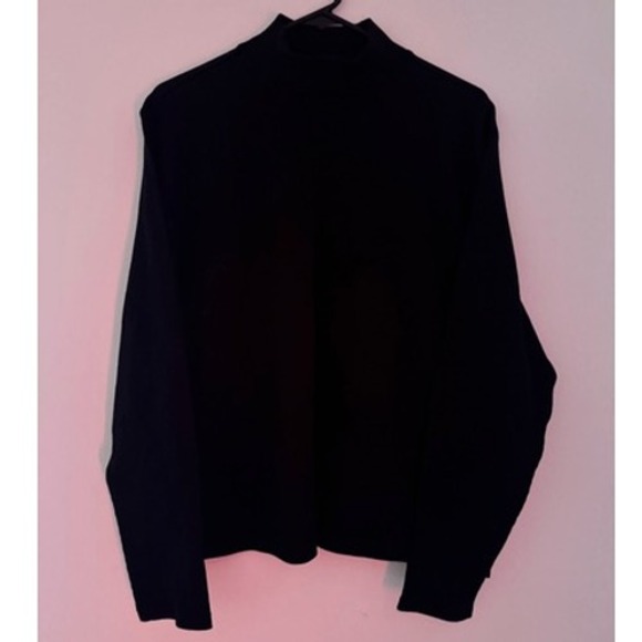 EddieBauer sz XL Women 100% Cotton Black Ribbed Collar Mock Neck Pullover Staple - Picture 1 of 7